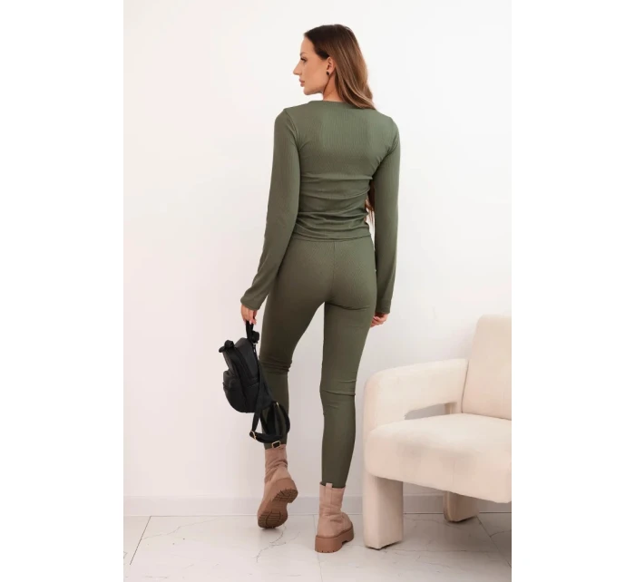 Dámská souprava z bavlny s dlouhým rukávem a legínami khaki Dámská souprava z bavlny s dlouhým rukávem a legínami khaki