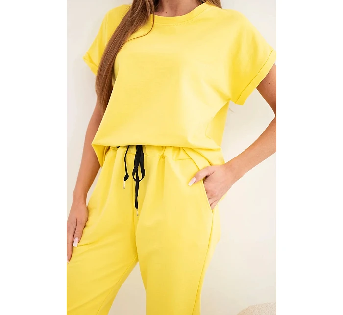 Súprava bavlnená blúzka + nohavice žltá Súprava bavlnená blúzka + nohavice žltá