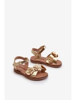 Sandałki Dziecięce Ozdobione Kwiatkami Zapinane Na Rzep Złote Fagossa Sandałki Dziecięce Ozdobione Kwiatkami Zapinane Na Rzep Złote Fagossa