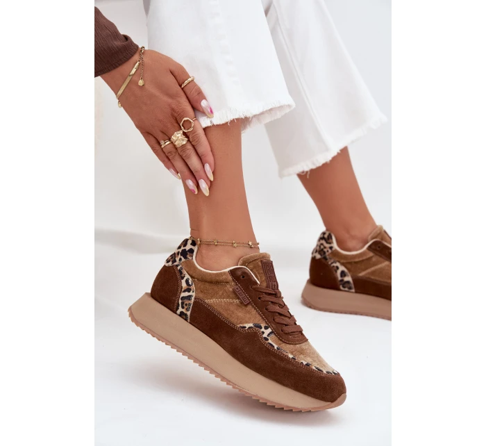 Zamszowe Sneakersy Damskie Big Star OO274A313 HI-POLY SYSTEM Brązowe Panterka