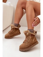 Zamszowe Śniegowce Trapery Damskie Na Platformie Z Futerkiem Big Star SS274370 Camel
