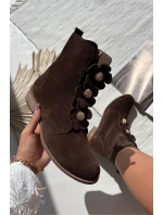 Zamszowe Botki Damskie Z Ozdobnymi Kwiatkami Zazoo 3085 Brązowe