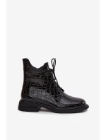 Kožené lakované boty s vzorem vyhřívané černé model 21744848 - Boto
