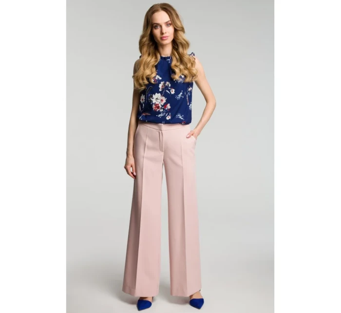 model 18001807 Kalhoty se širokými nohavicemi pudrové - Moe model 18001807 Kalhoty se širokými nohavicemi pudrové - Moe