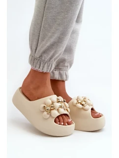Dámské pěnové pantofle s ozdobami na silné světle béžová model 20455574 - Kesi