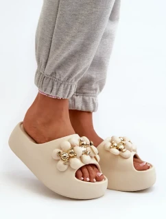 Dámske penové papuče s ozdobami na hrubej podrážke, svetlo béžové Bremavia