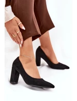 Dámske lodičky na podpätku z eko semišu Ellinoria - čierne Dámske lodičky na podpätku z eko semišu Ellinoria - čierne