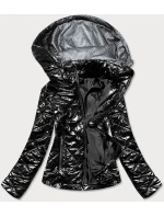 Lesklá čierna dámska bunda (BR9756-1)