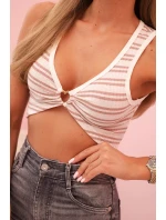 Top dámský bavlněný s výstřihem a zlatým model 21227156 tmavě růžová - K-Fashion