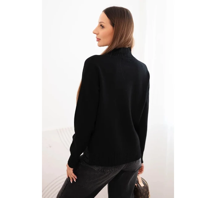 Dámsky polopriehľadný viskózový sveter voľného strihu čierny