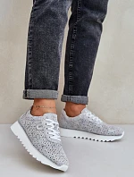 Zamszowe Wzorzyste Buty Sportowe Na Platformie Z Brokatem D&A LR51-635 Srebrne