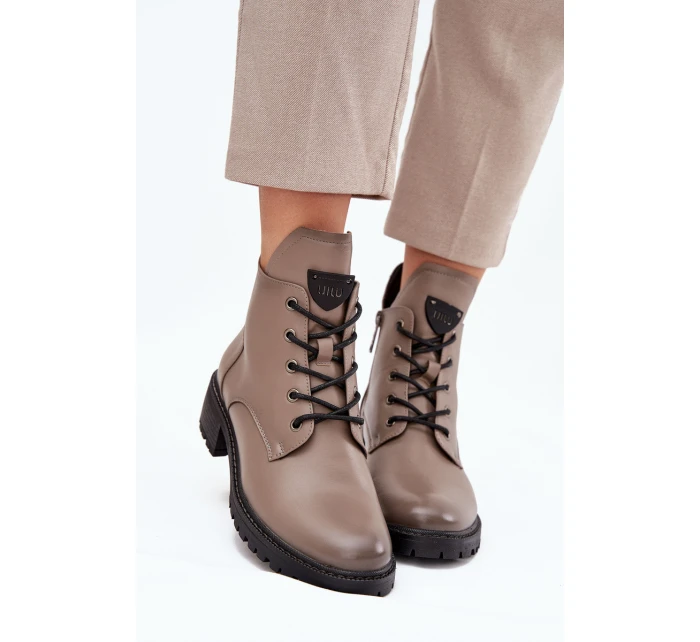 Ocieplane Botki Damskie Na Klocku Vinceza 58609 Szare