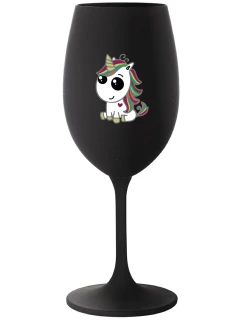 DUHOVÝ JEDNOROŽEC - černá sklenice na víno 350 ml