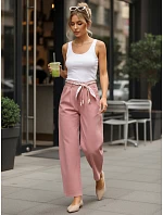 Dámske nohavice s vysokým pásom v ružovej farbe FashionStreet UY2904