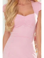 Dámske midi šaty v púdrovo ružovej farbe s pekným výstrihom 318-4