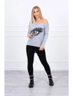 Blúzka s potlačou a dlhším chrbtom šedá