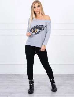 Blúzka s potlačou a dlhším chrbtom šedá