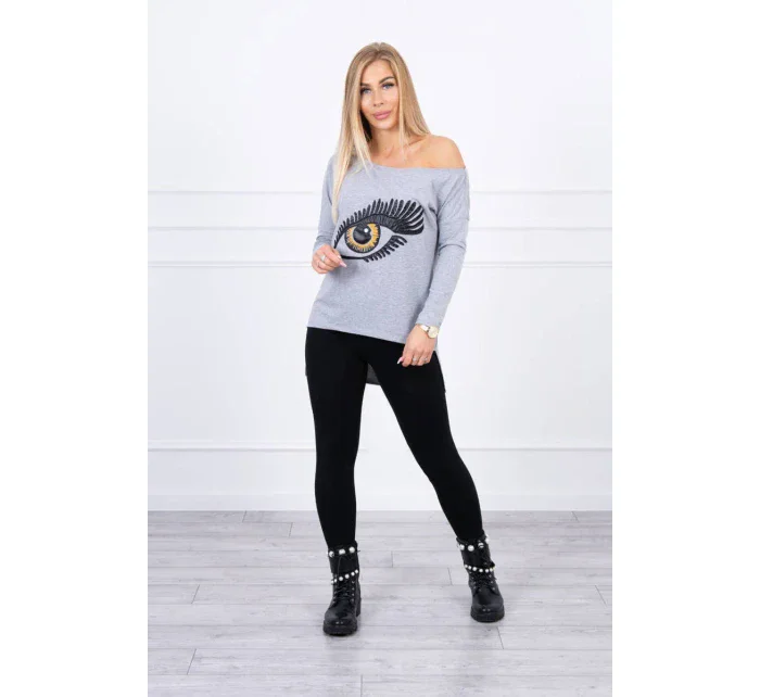 Blúzka s potlačou a dlhším chrbtom šedá