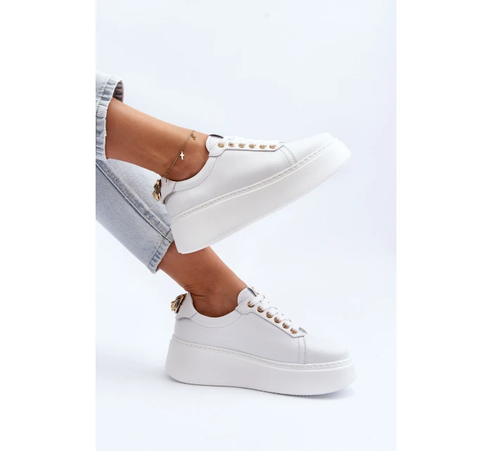 Dámské kožené tenisky na platformě model 21649096 bílé - CheBello
