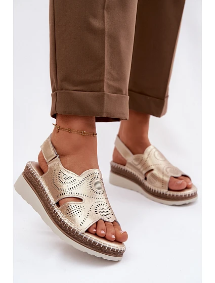 Kožené sandály na platformě S.Barski GR61-5916 Zlaté