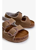Detské sandále na korkovej platforme, zapínanie na suchý zips, Khaki Rorria