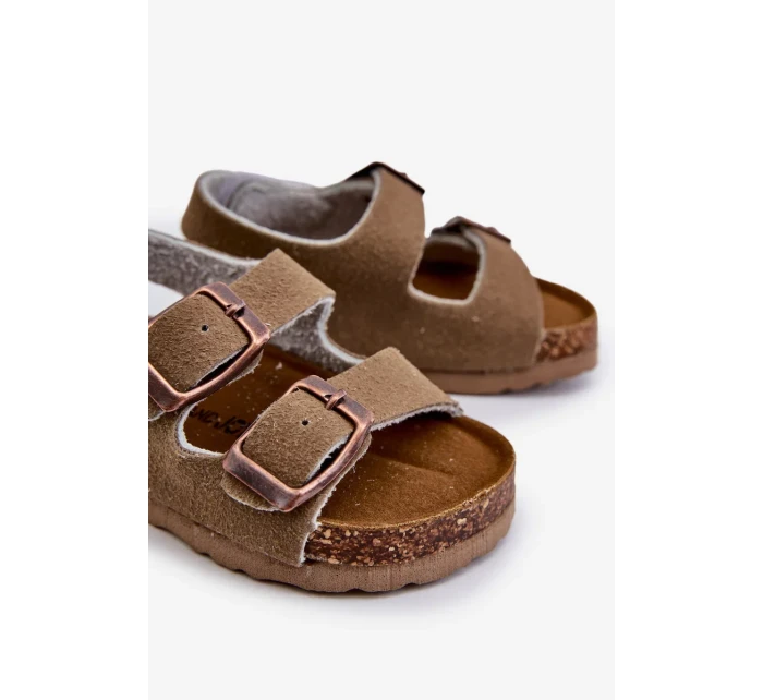 Detské sandále na korkovej platforme, zapínanie na suchý zips, Khaki Rorria