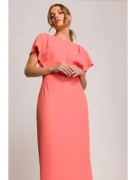 Tužkové šaty s rozparkem na boku model 21256878 oranžové - Stylové