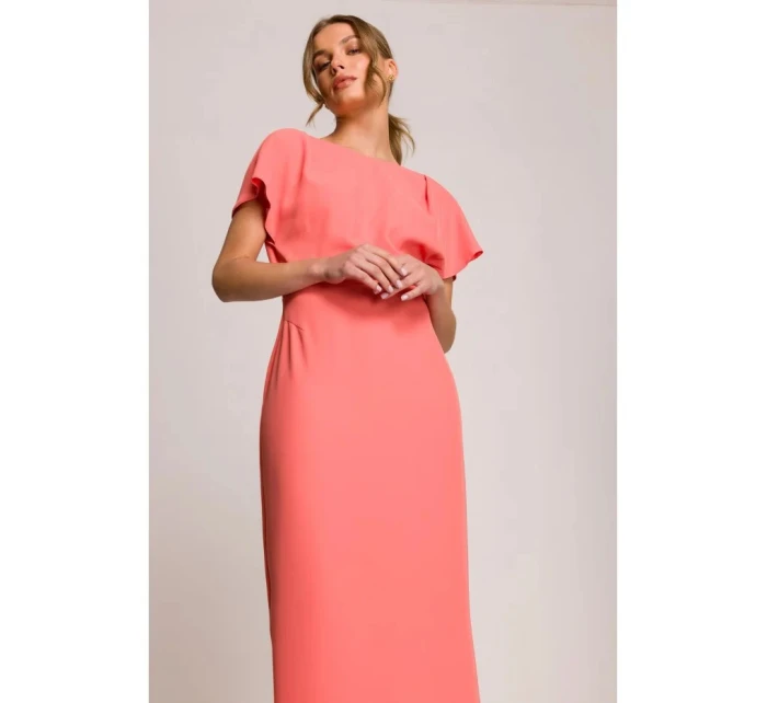 Tužkové šaty s rozparkem na boku model 21256878 oranžové - Stylové