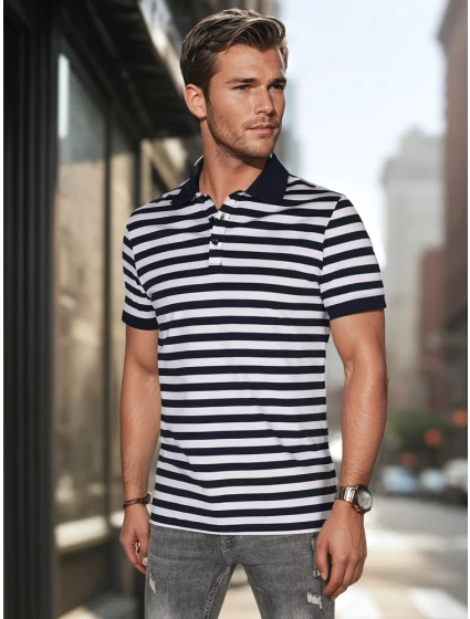 Pánska pruhovaná polokošeľa tmavomodrá FashionStreet PX0641