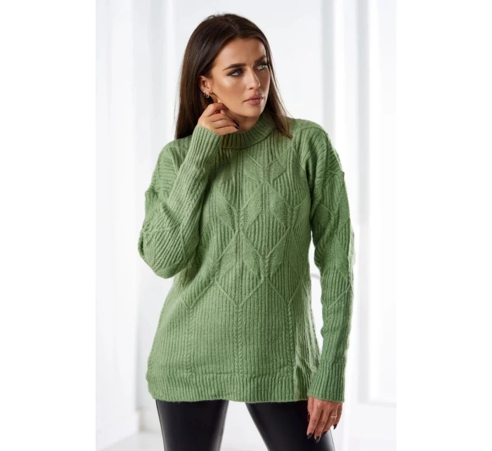 Sveter nasadený cez hlavu s módnou väzbou tmavá mäta