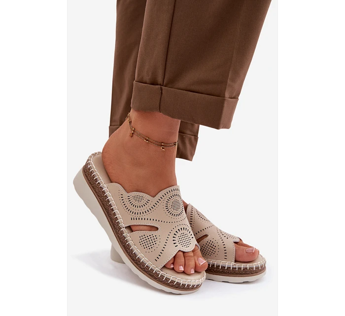 Kožené dámské sandály na platformě S.Barski GR61-5915 béžové