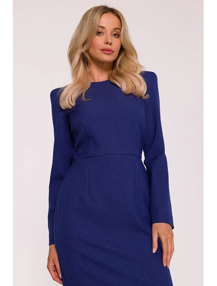 Dámské tužkové šaty s ozdobnými rameny model 21915155 modré - STYLOVE