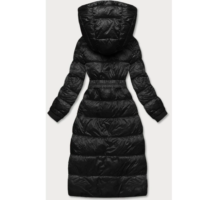 Černá dlouhá dámská bunda s opaskem model 21247355 - Ann Gissy Černá dlouhá dámská bunda s opaskem model 21247355 - Ann Gissy