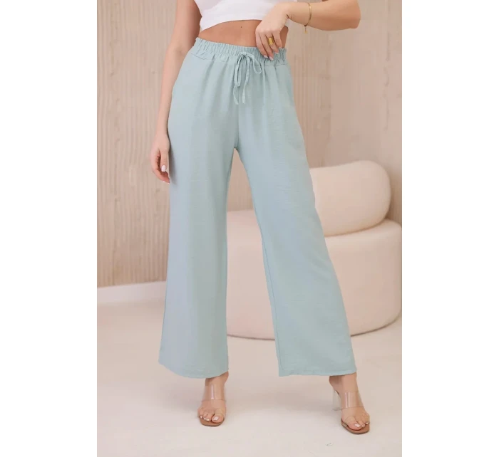 Viskózové kalhoty se širokými nohavicemi tmavá máta