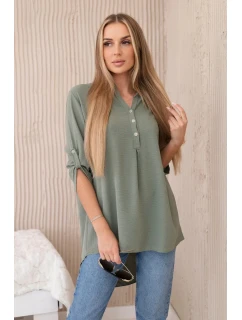 Blúzka s predĺženým zadným dielom svetlej khaki farby