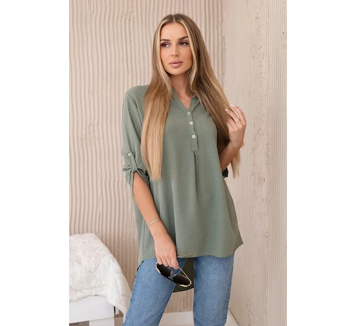 Blúzka s predĺženým zadným dielom svetlej khaki farby