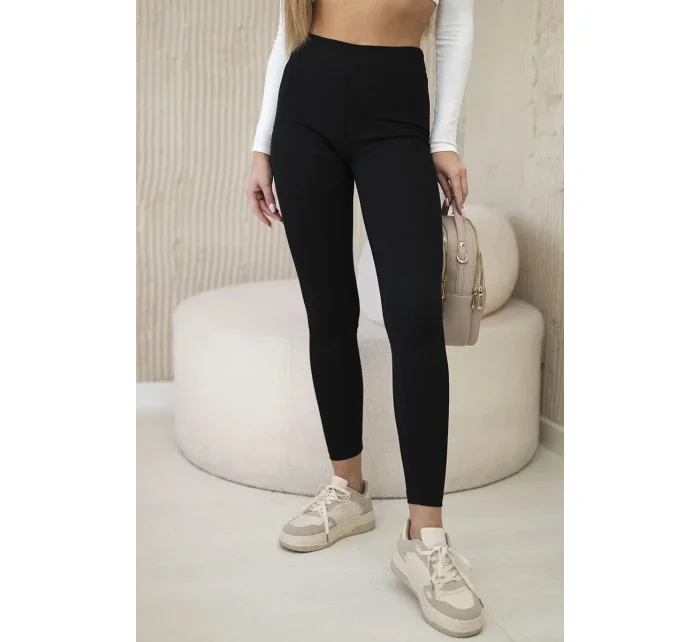 Dámske rebrované legíny s vysokým pásom čierne