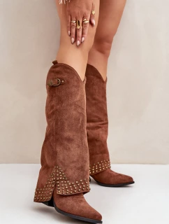 Kozaki Z Wywiniętą Cholewką Na Słupku Brązowe Iveliri