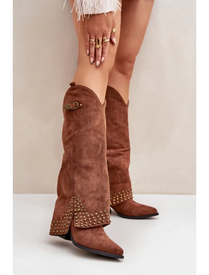 Kozačky S  Na Podpatku Hnědé model 21681443 - Boto