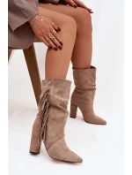 Dámské kotníkové boty na podpatku s třásněmi a stahováním vyhřívané béžové Darlina Dámské kotníkové boty na podpatku s třásněmi a stahováním vyhřívané béžové Darlina