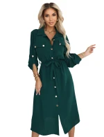 model 21402432 Midi košilka se zlatými knoflíky a vázáním zelená - numoco basic model 21402432 Midi košilka se zlatými knoflíky a vázáním zelená - numoco basic