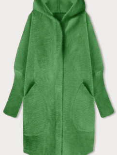 Zelený dlhý vlnený prehoz cez oblečenie typu alpaka s kapucňou (908)