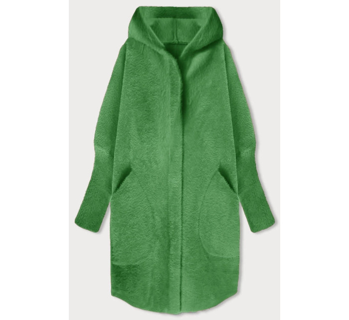 Zelený dlhý vlnený prehoz cez oblečenie typu alpaka s kapucňou (908)