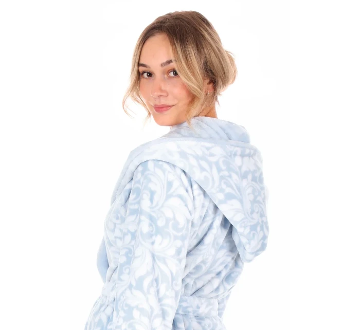 Dámsky župan s kapucňou Flora Short 4856 Patterned Ice Blue - Vestis