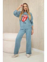Bavlněná souprava model 20330043 potiskem teplákové + kalhoty džínovina - K-Fashion
