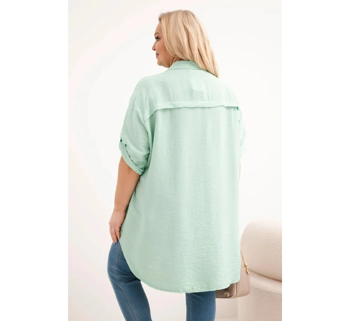 Dámská košile Plus Size z viskózy s delší zadní částí tmavě mátová