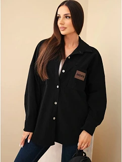 Dámská košile oversize z model 22347740 s kapsami a dlouhým rukávem z bavlny černá - K-Fashion