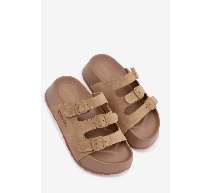 Dámské pantofle na masivní platformě s řemínky Big Star Béžové