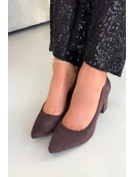 Dámske lodičky Sergio Leone z eko-semišu so stĺpcovým podpätkom - čokoládové