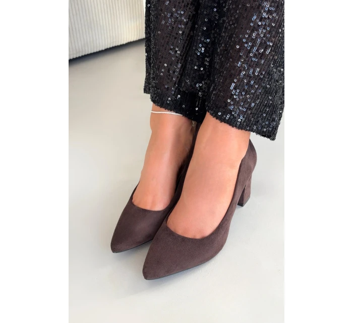 Dámske lodičky Sergio Leone z eko-semišu so stĺpcovým podpätkom - čokoládové